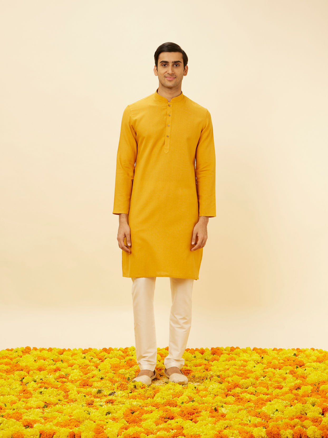 Buy Mustard Yellow Classic Bandhgala Kurta Online in India Manyavar